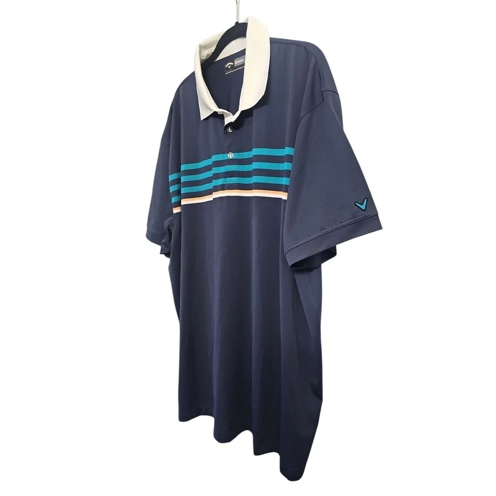Callaway Golf Polo Shirt Opti-Dri Blue Striped‎ Performance Casual Men's 2XL